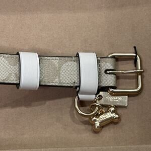 COACH Large Dog Collar Light Khaki SIG C Coated Canvas Chalk Leather NEW